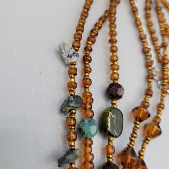 Multi-Strand Necklace and Matching Earrings Set Stone Plastic and Metallic Beads - Picture 7 of 8